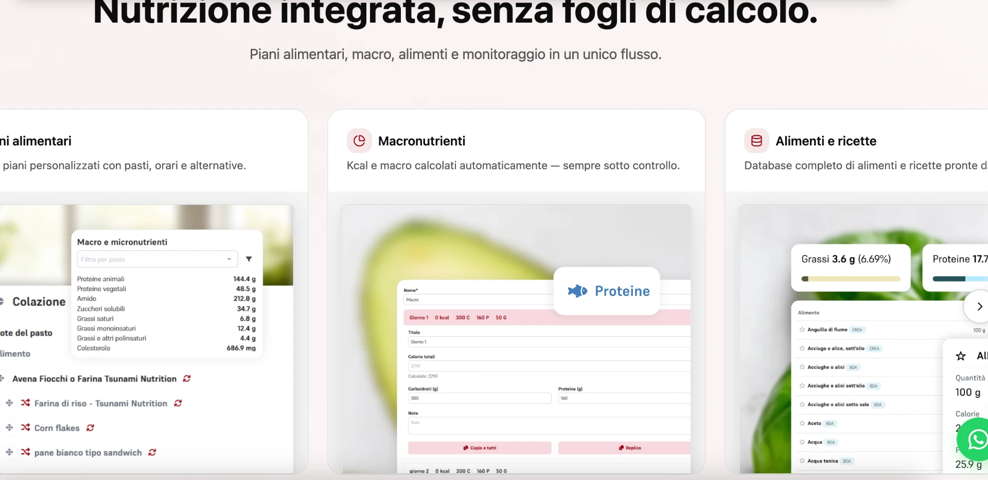 Piano nutrizionale e macronutrienti nell'app