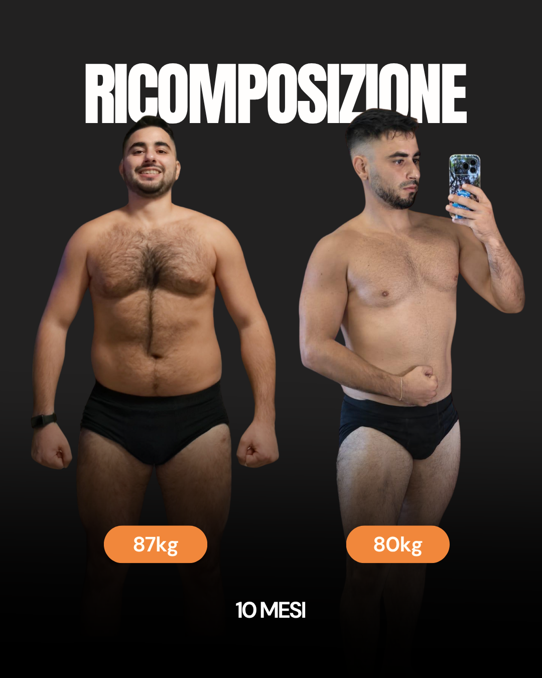 Ricomposizione corporea: prima e dopo 10 mesi, da 87 a 80 kg