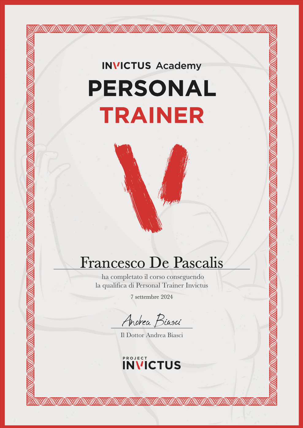 Certificato Project Invictus Academy